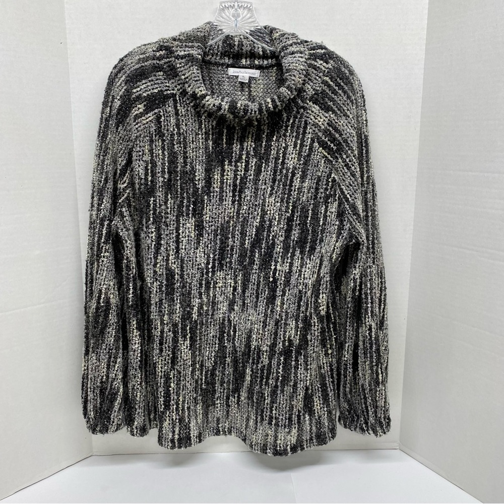 John Paul Richard XL Womens Pullover Cowl Neck Tunic Sweater Black White Marled